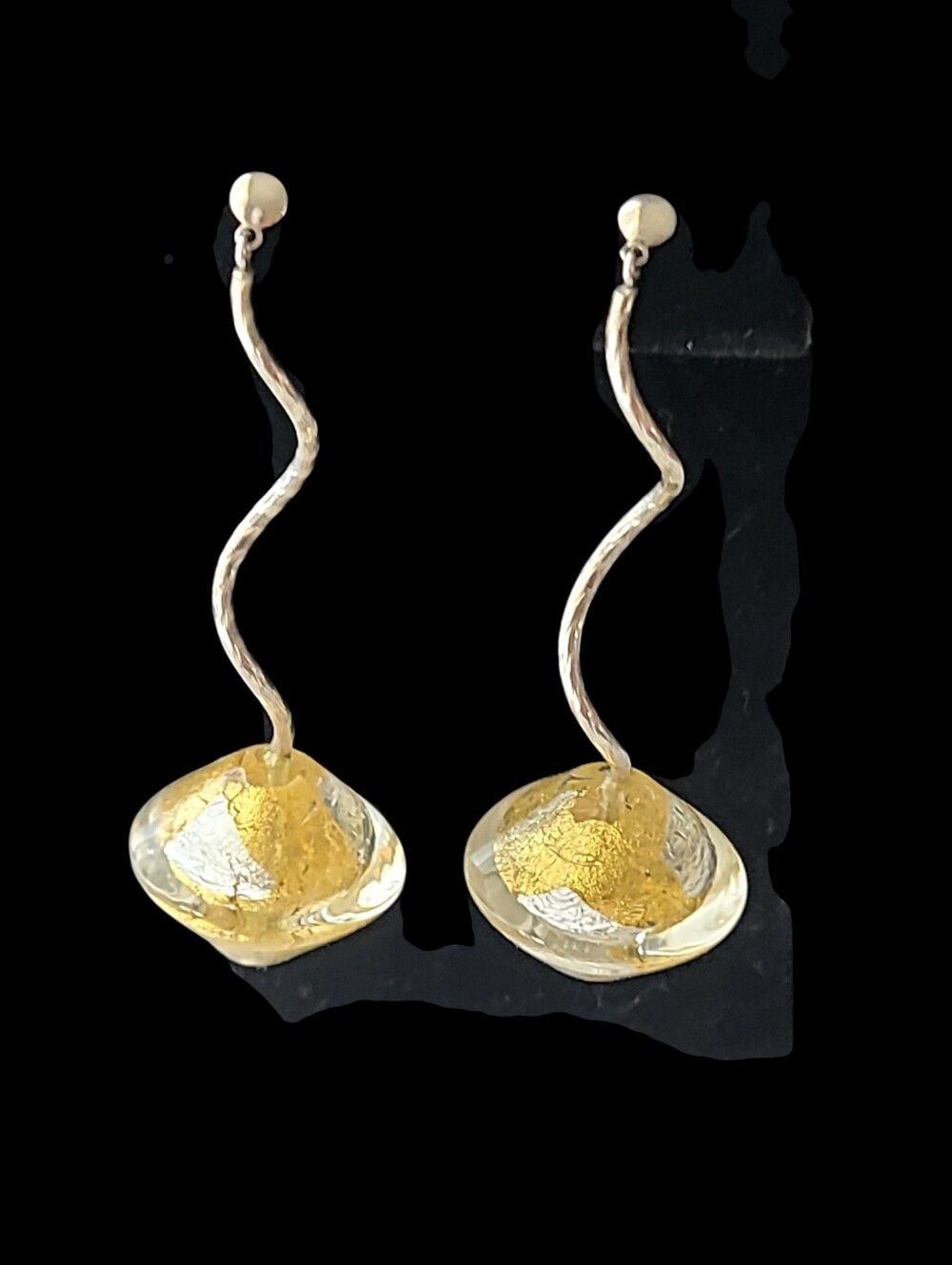 NWOT Vintage Murano Glass & Sterling Silver 2.5" Dangle Earrings